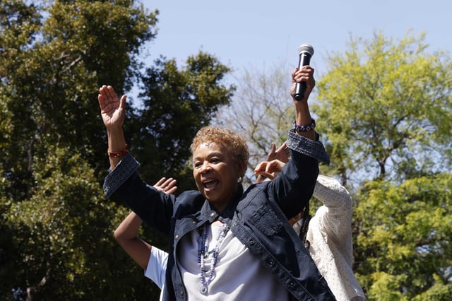 Lee, who defeated former Oakland City Council Member Loren Taylor in the mayor’s race, greets supporters Saturday in her first public appearance since declaring victory.
 