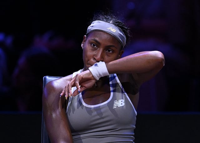 Tennis - WTA 500 - Stuttgart Tennis Grand Prix - Porsche Arena, Stuttgart, Germany - April 19, 2025 Coco Gauff of the U.S. reacts during her quarter final match against Italy's Jasmine Paolini REUTERS/Angelika Warmuth