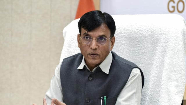New Delhi, Dec 02 (ANI): Union Minister of Labour and Employment Mansukh Mandaviya addresses a press conference, in New Delhi on Monday. (ANI Photo/Ritik Jain) (Ritik Jain)