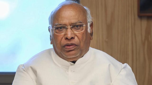 Congress Chief Mallikarjun Kharge chairs a party meeting with general secretaries, in-charges and heads of all frontal organisations, in New Delhi on Saturday. (AICC)