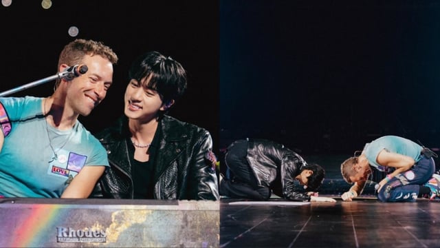 BTS' Jin with Coldplay's Chris Martin at their Seoul concert.