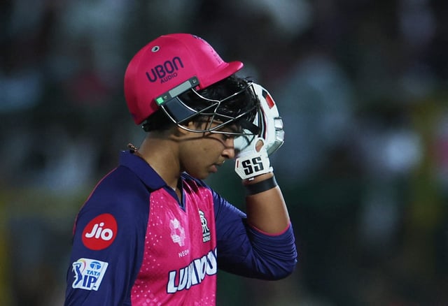 Cricket - Indian Premier League - IPL - Rajasthan Royals v Lucknow Super Giants - Sawai Mansingh Stadium, Jaipur, India - April 19, 2025 Rajasthan Royals' Vaibhav Suryavanshi looks dejected as he walks after losing his wicket REUTERS/Anushree Fadnavis