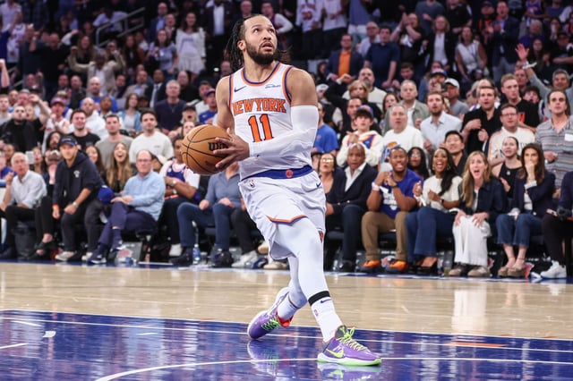 Apr 19, 2025; New York, New York, USA; New York Knicks guard Jalen Brunson (11) drives to the basket against the Detroit Pistons in Game One of the First Round of the NBA Playoffs at Madison Square Garden. Mandatory Credit: Wendell Cruz-Imagn Images