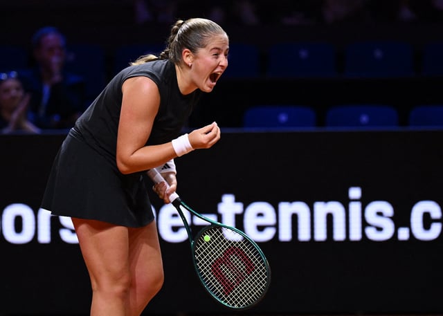 Tennis - WTA 500 - Stuttgart Tennis Grand Prix - Porsche Arena, Stuttgart, Germany - April 20, 2025 Latvia's Jelena Ostapenko reacts during her semi final match against Russia's Ekaterina Alexandrova REUTERS/Angelika Warmuth
