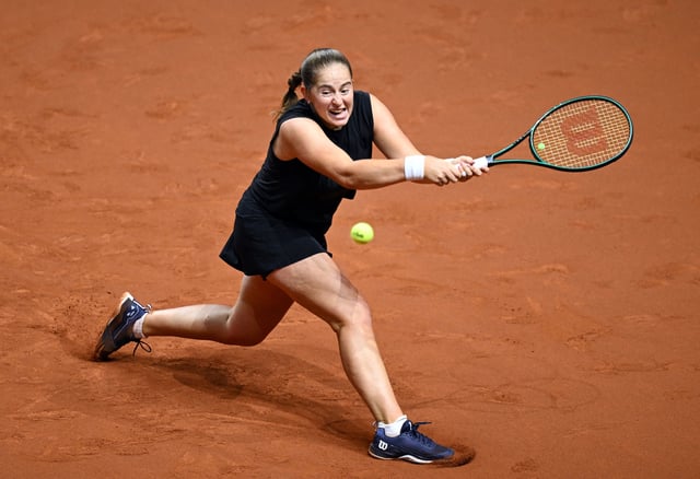 Tennis - WTA 500 - Stuttgart Tennis Grand Prix - Porsche Arena, Stuttgart, Germany - April 20, 2025 Latvia's Jelena Ostapenko in action during her semi final match against Russia's Ekaterina Alexandrova REUTERS/Angelika Warmuth