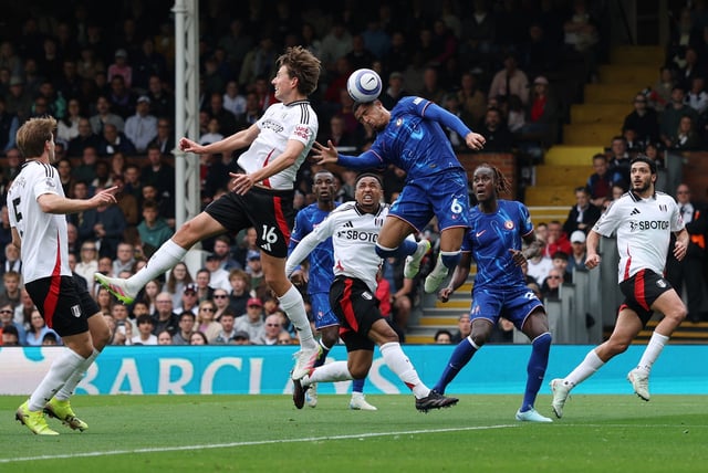 Soccer Football - Premier League - Fulham v Chelsea - Craven Cottage, London, Britain - April 20, 2025 Chelsea's Levi Colwill heads at goal REUTERS/Hannah Mckay EDITORIAL USE ONLY. NO USE WITH UNAUTHORIZED AUDIO, VIDEO, DATA, FIXTURE LISTS, CLUB/LEAGUE LOGOS OR 'LIVE' SERVICES. ONLINE IN-MATCH USE LIMITED TO 120 IMAGES, NO VIDEO EMULATION. NO USE IN BETTING, GAMES OR SINGLE CLUB/LEAGUE/PLAYER PUBLICATIONS. PLEASE CONTACT YOUR ACCOUNT REPRESENTATIVE FOR FURTHER DETAILS..