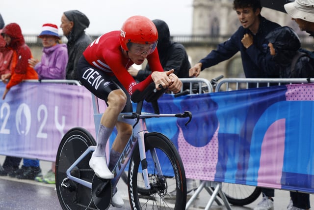 Paris 2024 Olympics - Road Cycling - Men's Individual Time Trial - Paris, France - July 27, 2024.  Mattias Skjelmose of Denmark in action during the Men's Individual Time Trial REUTERS/Piroschka Van De Wouw