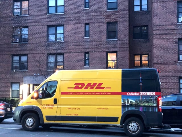 A DHL truck in Queens, New York City.