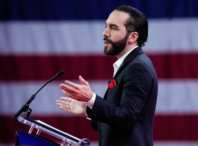 Nayib Bukele, the President of El Salvador, addresses the Conservative Political Action Conference, CPAC 2024, at the Gaylord National Resort & Convention Center.