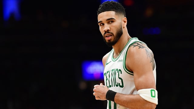 Apr 20, 2025; Boston, Massachusetts, USA; Boston Celtics forward Jayson Tatum (0) during the first half against the Orlando Magic at TD Garden. Mandatory Credit: Bob DeChiara-Imagn Images