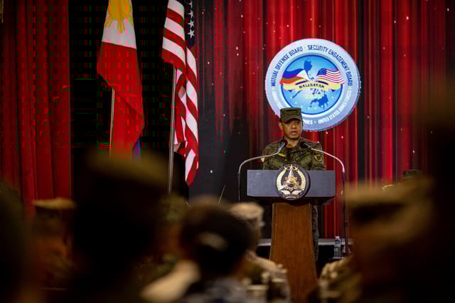 Chief of Staff of the Armed Forces of the Philippines Romeo Brawner Jr delivers a message during the opening ceremony of the annual Philippines-U.S. joint military exercises or Balikatan, at the Armed Forces of the Philippines headquarters, in Quezon City, Metro Manila, Philippines, April 21, 2025. REUTERS/Eloisa Lopez