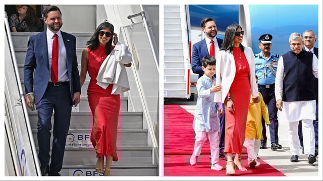 During JD Vance's visit to India, his children donned traditional Indian attire, while Usha Vance turned heads in a striking red dress.