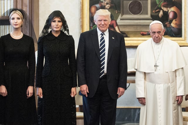 United States President Donald Trump and Wife Melania Trump meet Pope Francis, on May 22, 2017 in Vatican City, Vatican.