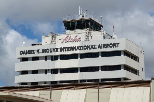 The airport tower at Daniel K. Inouye International Airport on January 20, 2024, in Honolulu, Hawaii.
