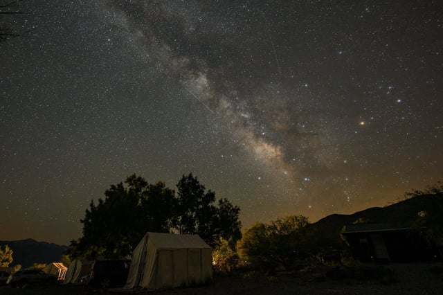 CALIFORNIA, USA - APRIL 24: A view of the Lyrids Meteor Shower and Milky Way in Panamint Springs of California, United States on April 24, 2023. (Photo by Tayfun Coskun/Anadolu Agency via Getty Images)