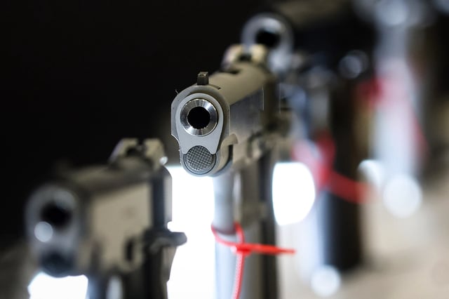 Guns on display at the Springfield Armory booth during the National Rifle Association Annual Meeting & Exhibits at the Kay Bailey Hutchison Convention Center in Dallas on May 17, 2024.