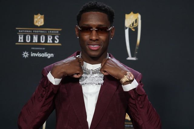 Feb 9, 2023; Phoenix, Arizona, US; New York Jets coernerback Sauce Gardner poses for a photo on the red carpet before the NFL Honors award show at Symphony Hall. Mandatory Credit: Kirby Lee-USA TODAY Sports/ File Photo