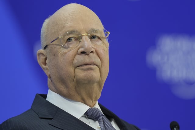 FILE - Klaus Schwab, Chairman of the World Economic Forum attends the opening of the Annual Meeting of World Economic Forum in Davos, Switzerland, Jan. 16, 2024. (AP Photo/Markus Schreiber, File)