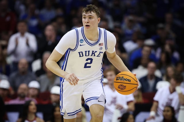 Cooper Flagg of the Duke Blue Devils against the Alabama Crimson Tide on March 29, 2025.
