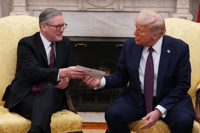 Sir Keir Starmer delivered a letter from the King inviting Donald Trump to a second state visit when the Prime Minister visited the White House in February. But a growing number of Labour MPs are opposed to the idea of Trump addressing Parliament when he is in the UK (Photo: Carl Court/PA Wire)