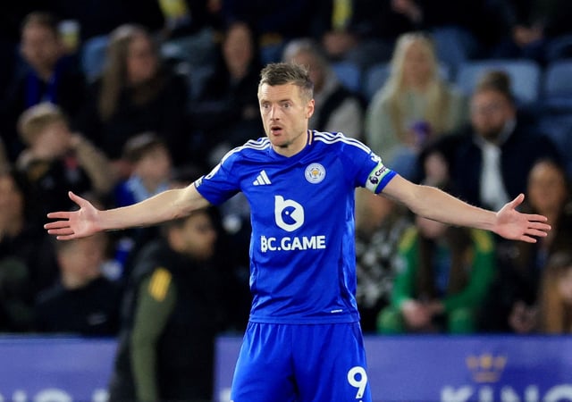 Soccer Football - Premier League - Leicester City v Newcastle United - King Power Stadium, Leicester, Britain - April 7, 2025  Leicester City's Jamie Vardy reacts Action Images via Reuters/Andrew Boyers EDITORIAL USE ONLY. NO USE WITH UNAUTHORIZED AUDIO, VIDEO, DATA, FIXTURE LISTS, CLUB/LEAGUE LOGOS OR 'LIVE' SERVICES. ONLINE IN-MATCH USE LIMITED TO 120 IMAGES, NO VIDEO EMULATION. NO USE IN BETTING, GAMES OR SINGLE CLUB/LEAGUE/PLAYER PUBLICATIONS. PLEASE CONTACT YOUR ACCOUNT REPRESENTATIVE FOR FURTHER DETAILS../File Photo