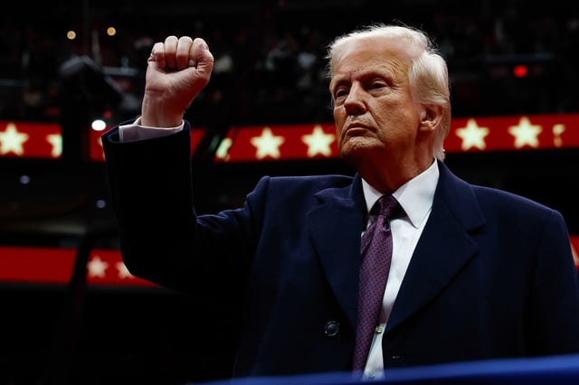 President Trump during the 60th presidential inauguration parade at Capital One Arena in Washington on Jan. 20, 2025. 