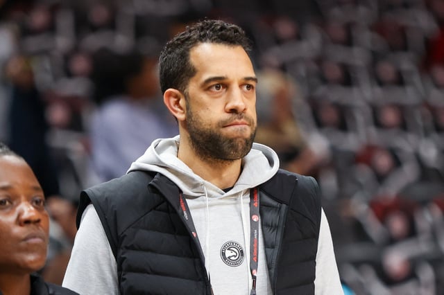 Apr 27, 2023; Atlanta, Georgia, USA; Atlanta Hawks general manager Landry Fields on the court before game six of the 2023 NBA playoffs against the Boston Celtics at State Farm Arena. Mandatory Credit: Brett Davis-USA TODAY Sports/ File Photo