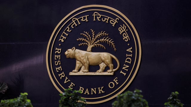 FILE PHOTO: Reserve Bank of India (RBI) logo is seen inside its headquarters in Mumbai, India, April 6, 2023. REUTERS/Francis Mascarenhas//File Photo/File Photo