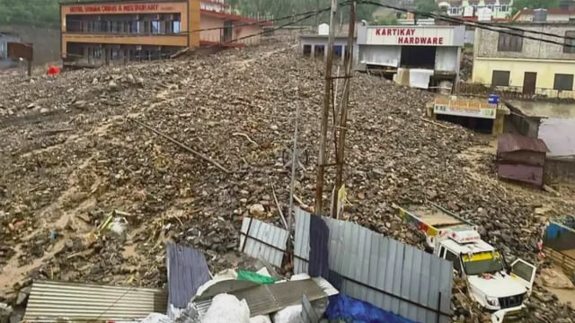 Debris buries part of village in Jammu and Kashmir after flash floods on April 20, 2025