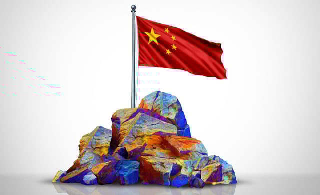 Rare earth mineral illustration with China's flag planted on top