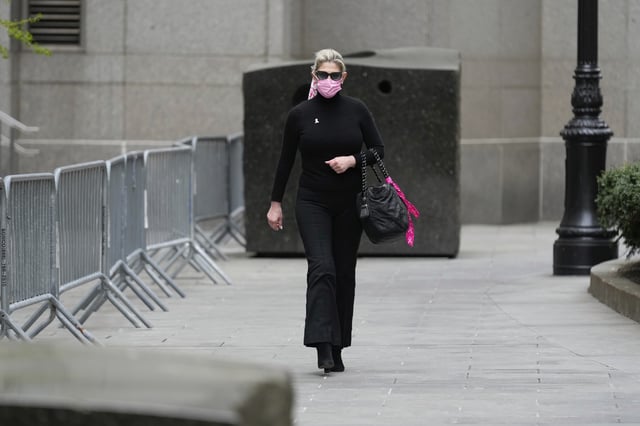Nadine Menendez arrives to a federal courthouse in New York, Monday, April 21, 2025. (AP Photo/Seth Wenig)