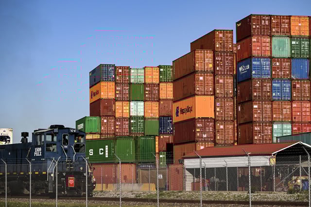 Shipping containers at the Port of Houston in Texas on April 8, 2025.        