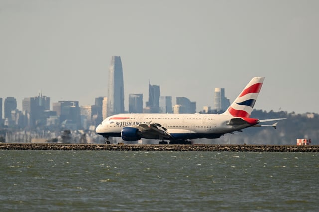 FILE: A British Airways plane lands at San Francisco International Airport on June 8, 2023.