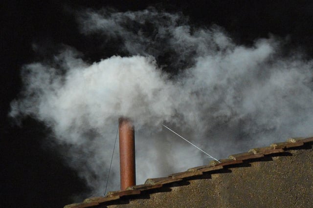 White smoke rises from the chimney on the roof of the Sistine Chapel meaning that cardinals elected a new pope on the second day of their secret conclave on  March 13, 2013 at the Vatican.         