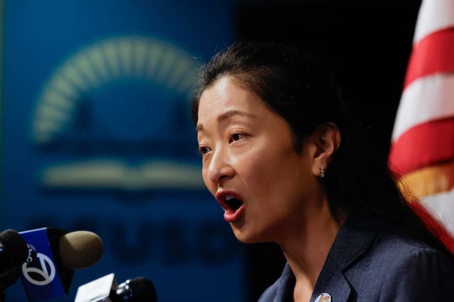Maria Su, San Francisco Unified School District superintendent, speaks about the SFUSD budget at the San Francisco Unified School District office.
