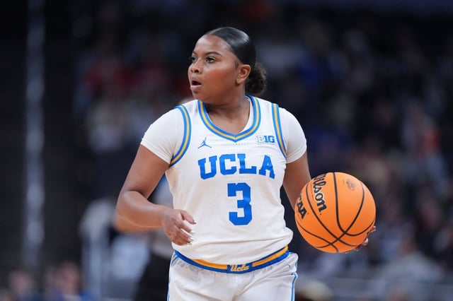 Former UCLA women’s basketball player Londynn Jones announced in an Instagram post on Monday that she is transferring to USC for her final year of eligibility. (AP Photo/Michael Conroy)