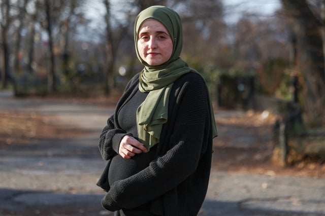Noor Abdalla, 28, wife of Palestinian activist and Columbia University graduate student Mahmoud Khalil who was detained by ICE, stands for a portrait after an interview with Reuters in New York City, on March 12, 2025.