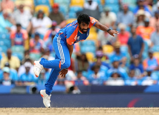 Cricket - ICC T20 World Cup 2024 - Final - India v South Africa - Kensington Oval, Bridgetown, Barbados - June 29, 2024 India's Jasprit Bumrah in action bowling REUTERS/Ash Allen