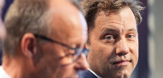 CDU-Chef Friedrich Merz (l) und Lars Klingbeil, SPD-Bundesvorsitzender