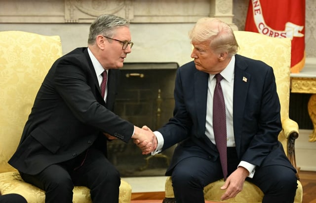 President Donald Trump shakes hands with Sir Keir Starmer during a meeting in the Oval Office of the White House in February (Photo: Jim Watson/AFP)