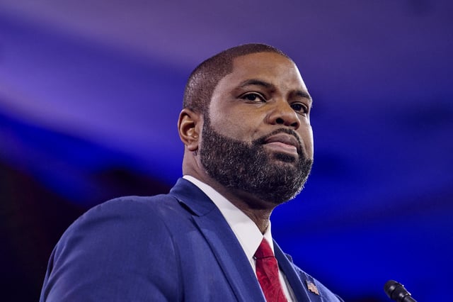 Florida Republican Rep. Byron Donalds speaks at the annual CPAC DC conference at the Gaylord National Resort in Oxon Hill, MD on Friday, 21, 2025.