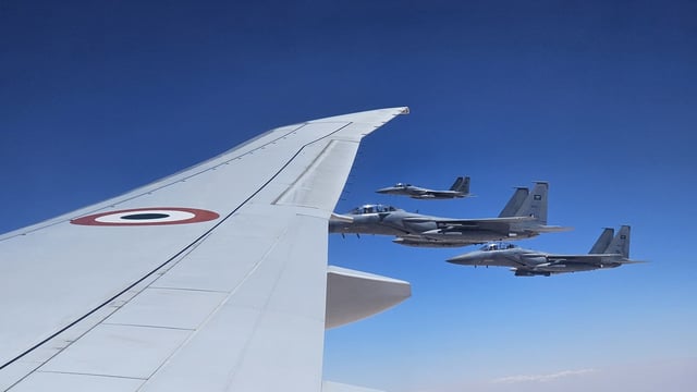 Prime Minister Narendra Modi's aircraft was escorted by F-15s of the Royal Saudi Air Force in the Saudi airspace.