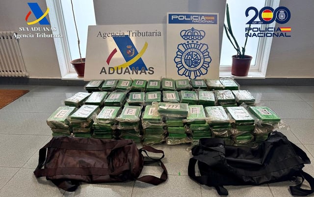 Los fardos de las droga, con dos de las bolsas en las que venía