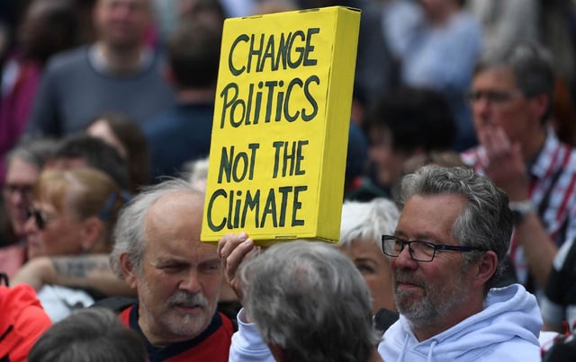 A demonstration prior to Germany's Social Democratic party's final campaign meeting for the Bremen state elections in Bremen, northwestern Germany, on May 12, 2023.