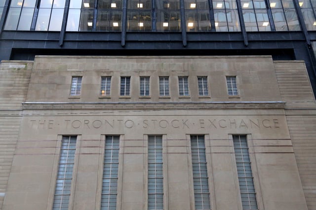 The Art Deco facade of the original Toronto Stock Exchange building is seen on Bay Street in Toronto, Ontario, Canada January 23, 2019.   REUTERS/Chris Helgren/File Photo