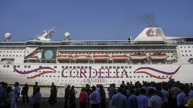 A cruise ship moves past after being flagged off by Union Minister Sarbananda Sonowal during the commencement ceremony of International Cruise Terminal, in Mumbai.