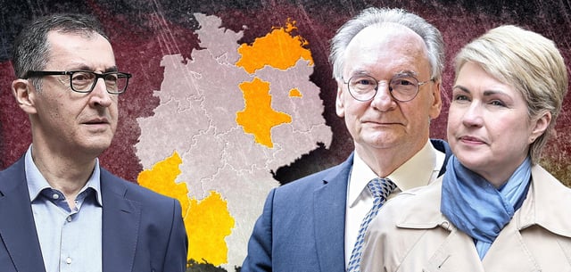 Cem Özdemir (l.), designierter Grünen-Spitzenkandidat in Baden-Württemberg; Ministerpräsidenten Reiner Haseloff (CDU) und Manuela Schwesig (SPD)