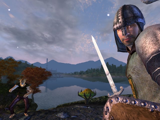 A guard and a khajiit look at you suspiciously.