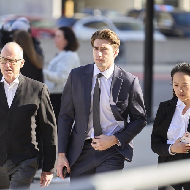 Former NHL player Michael McLeod, accused in a sexual assault following the World Junior Hockey Championships in 2018, arrives at the Court House in London, Ontario on Tuesday, April 22, 2025.
The Globe and Mail/ Geoff Robins
