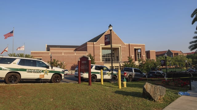 Florida State University Student Union building after campus is closed following a shooting, in Tallahassee, Fla., Thursday, April 17, 2025. (AP Photo/Gary McCullough)
